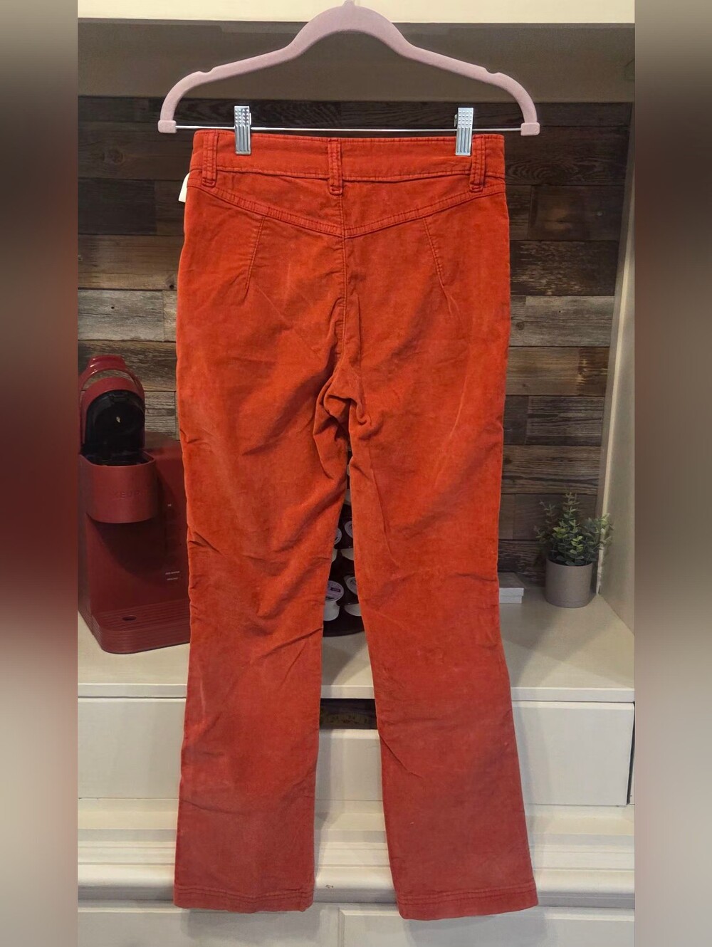 Free People High-Rise Straight-Leg Velour Jeans- In Crimson - Picture 7 of 8
